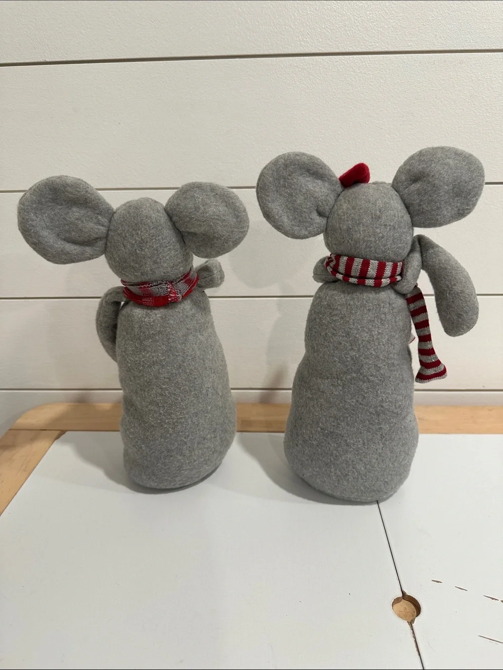 Gray Felt Mouse Pair with Red Accents